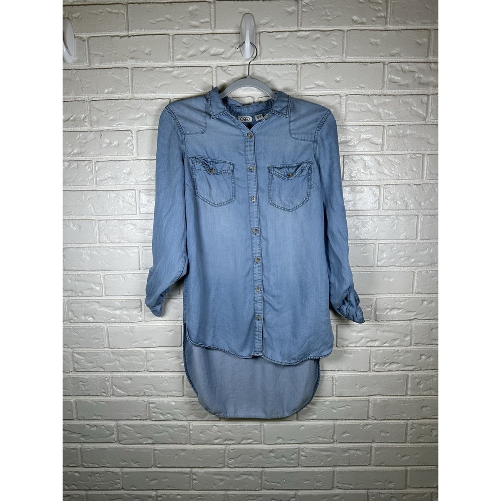 Cato S Lightweight Chambray Button Front Tunic Top High Low Denim Look
